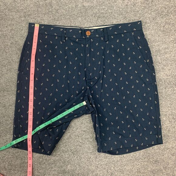 J Crew Gramercy Short Men 34 Navy Nautical Anchor Flat Front Cotton Casual Chino - Picture 6 of 10